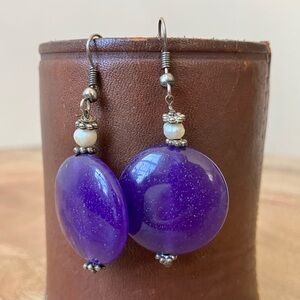 Vintage Disk Lapis Lazuli Pendant Dangle Earrings